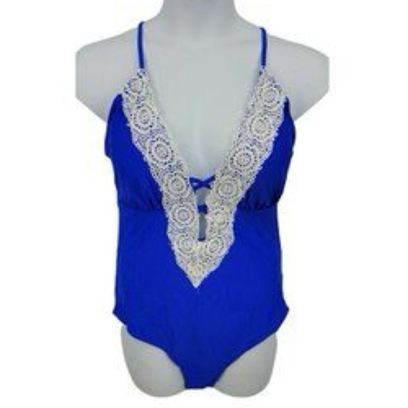 Royal Blue Lace One Piece Women’s Swimsuit NWOT - Picture 2 of 8